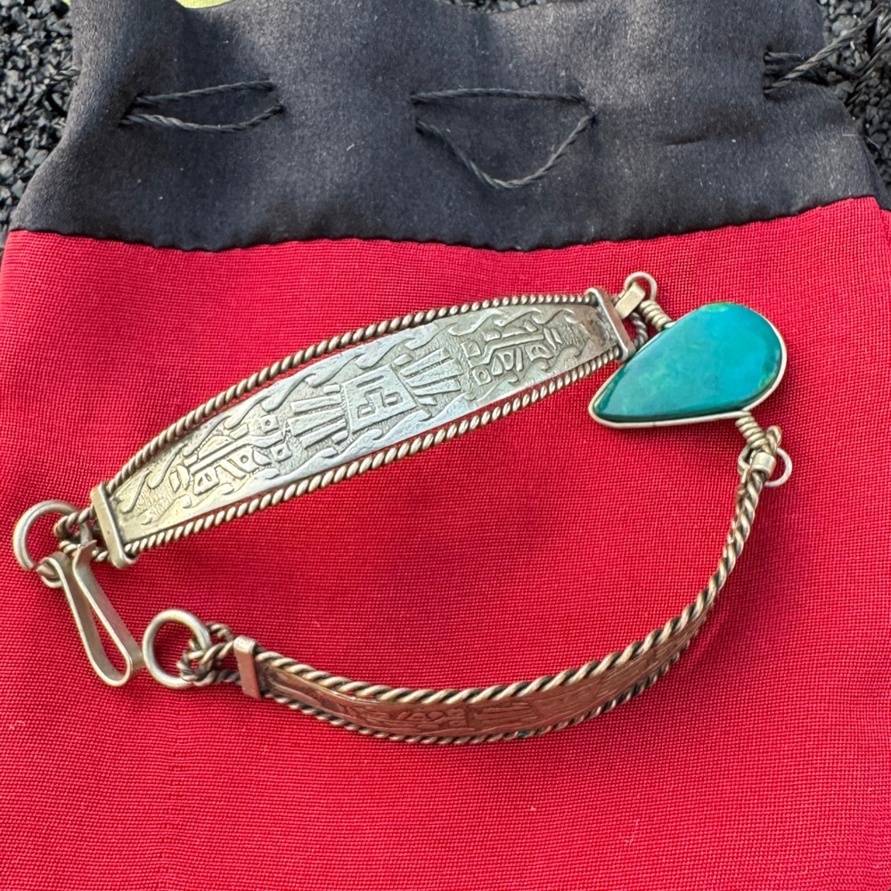 Silver Metal and Turquoise Stone Bracelet